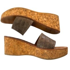 KJ Kjacques Brown Cork Wedge Sandals